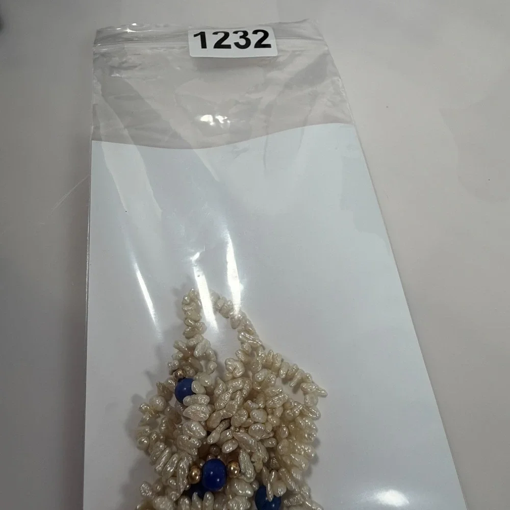 Vintage Rice Pearl Necklace Lapis Lazuli & 14K Gold Accent Beads 35
